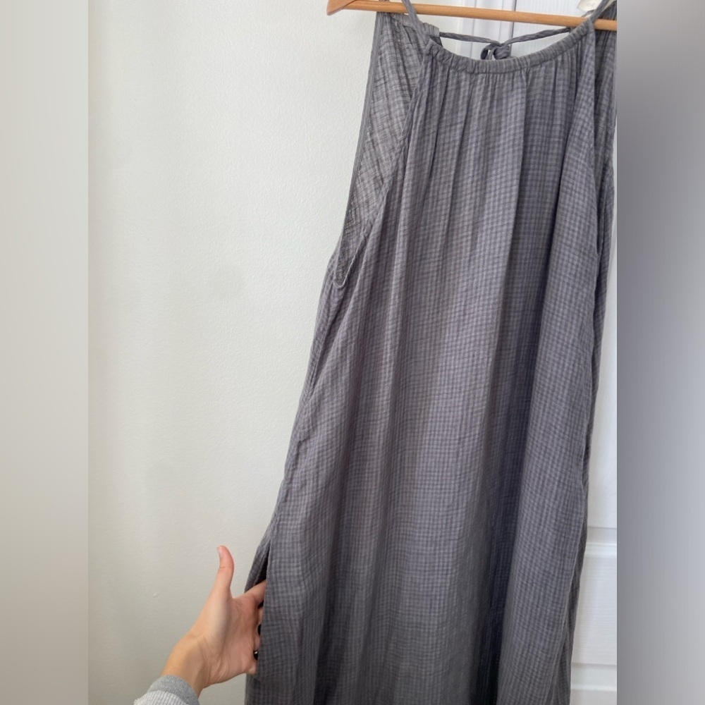 Eileen Fisher Organic Cotton Pucker Cami Dress Gray Gingham Garnet Jill Size S - Picture 7 of 7